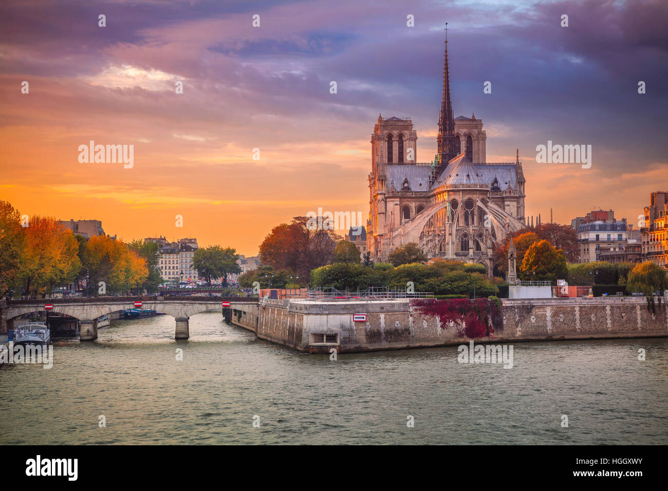 Paris. Cityscape image of Paris, France with the Notre Dame Cathedral during sunset. Stock Photo