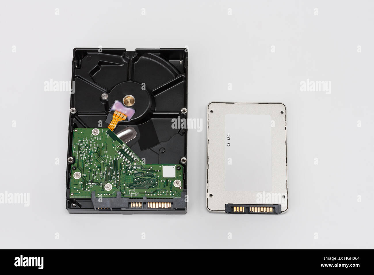 Internal desktop hard drive and solid state drive disk on white