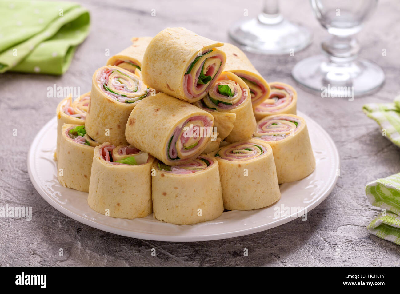 tortilla roll ups with ham and cheese Stock Photo
