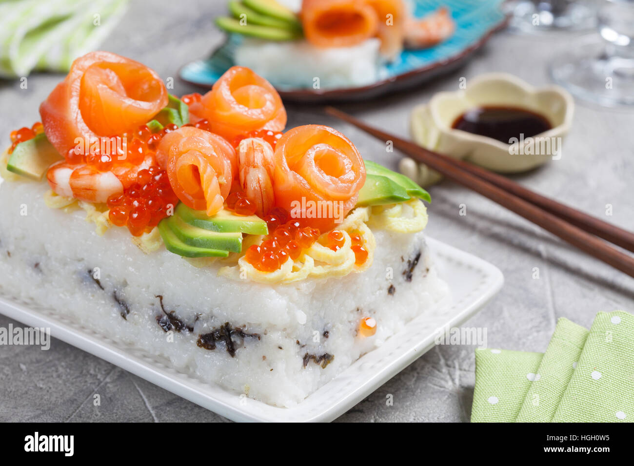 Salmon Sushi Cake Stock Photo Alamy