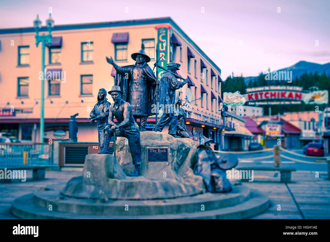 "The Rock" sculpture by Dave Rubin in downtown Ketchikan, Alaska, USA