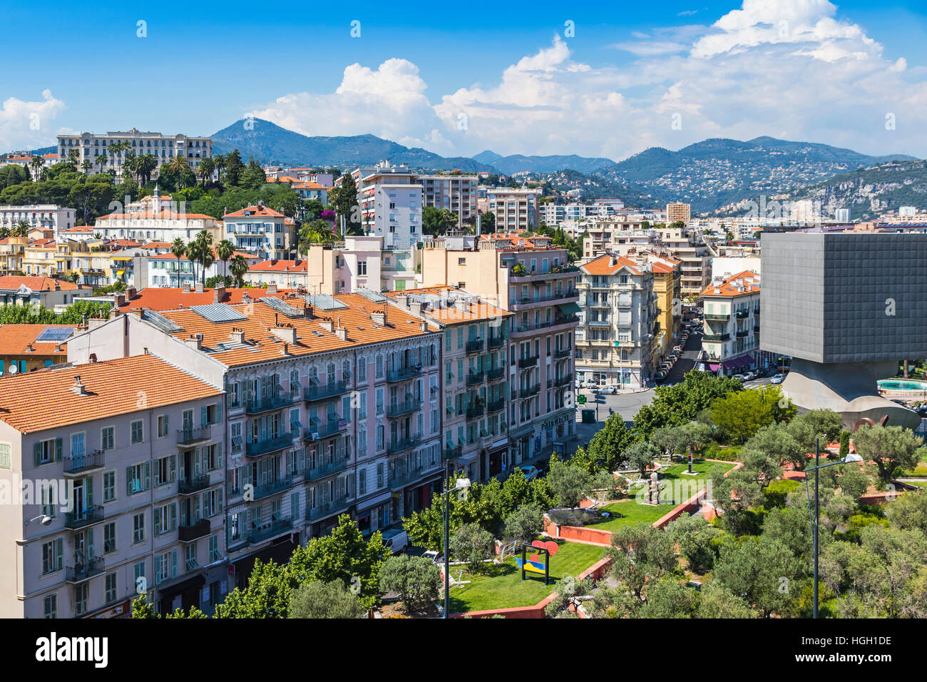 Aerial view of colorful historical houses in City of Nice. Nice - luxury resort of French Riviera, France Stock Photo