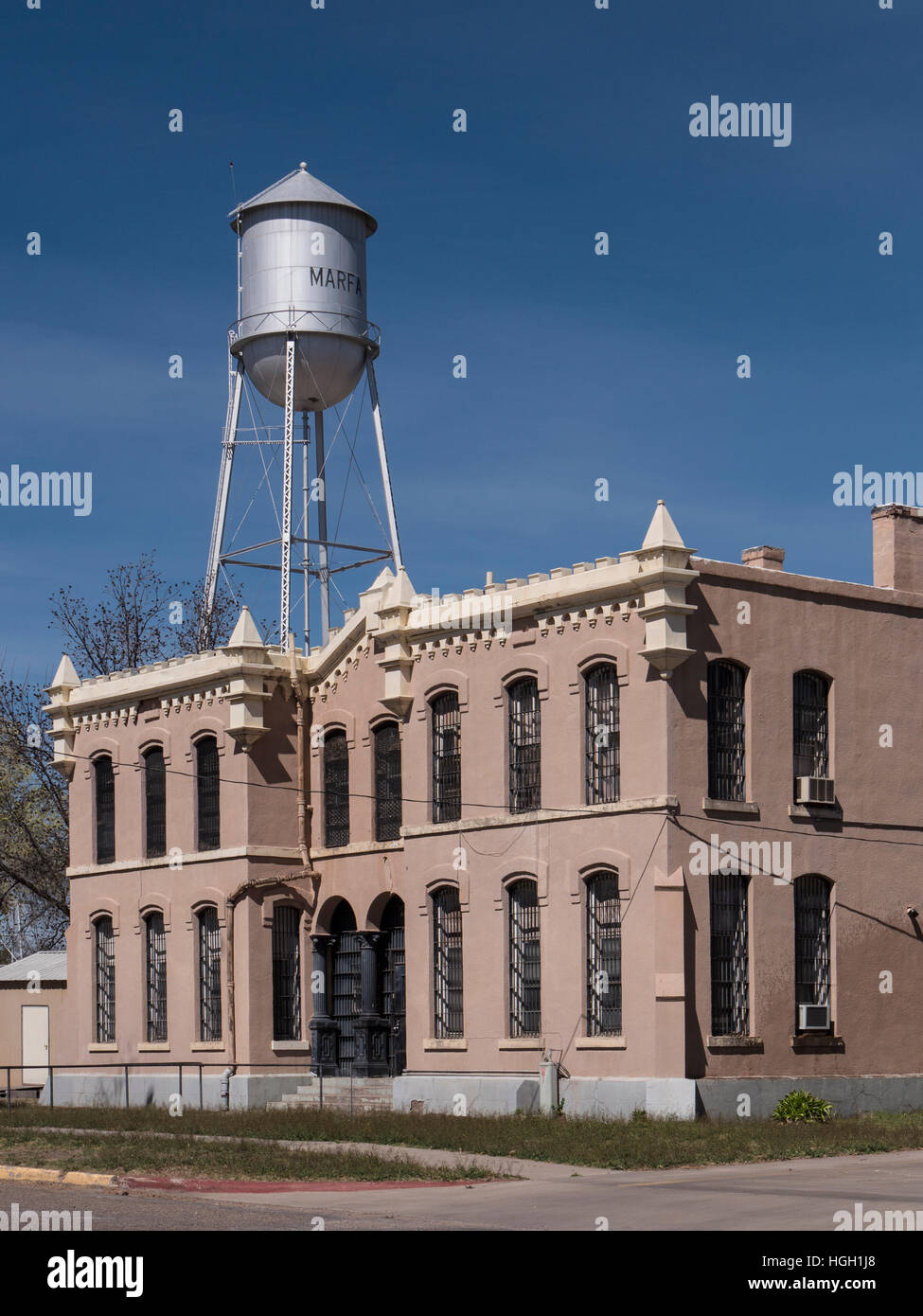 Jail (?) and water tower, Marfa, Texas Stock Photo - Alamy