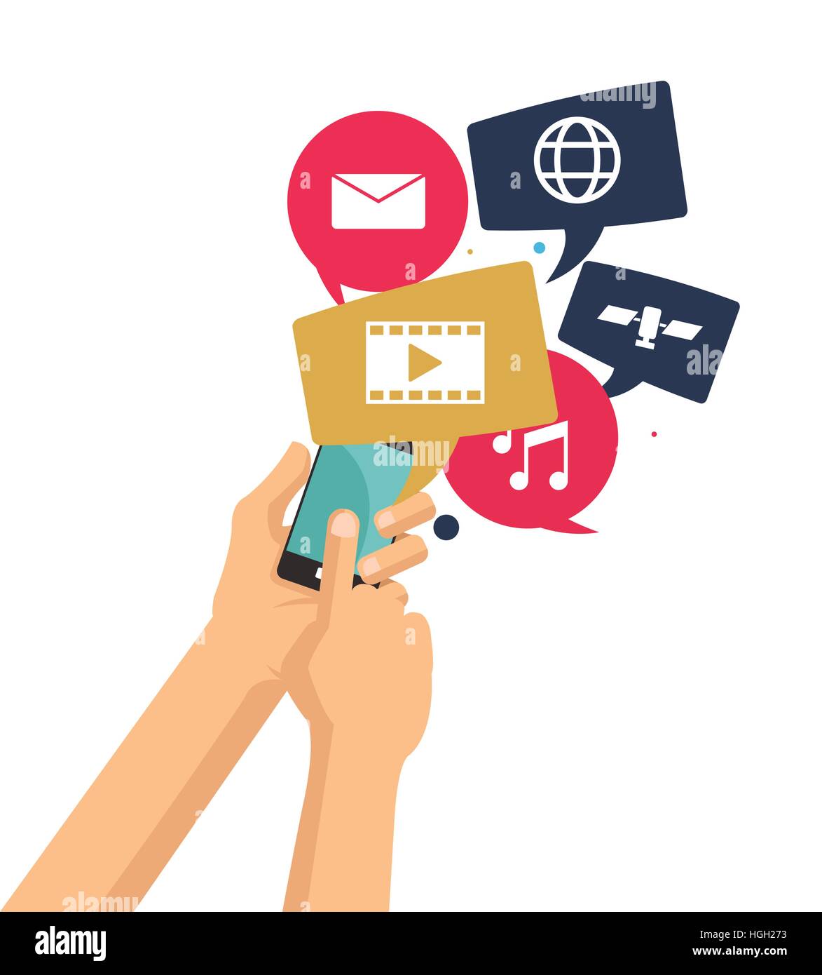 hand hold smart phone video chat music media Stock Vector Image & Art ...