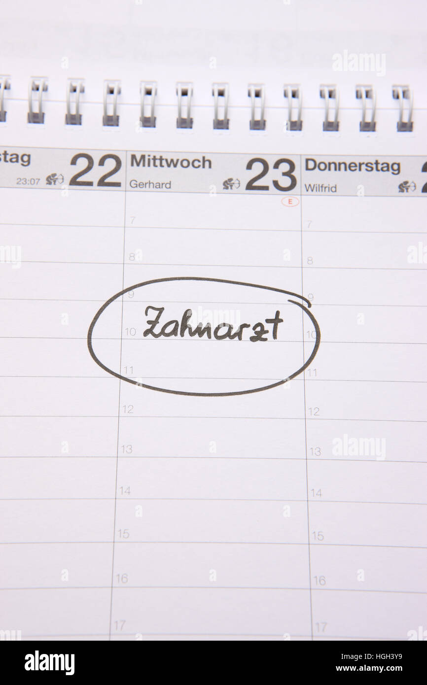 Calendar notice, dentist Stock Photo Alamy