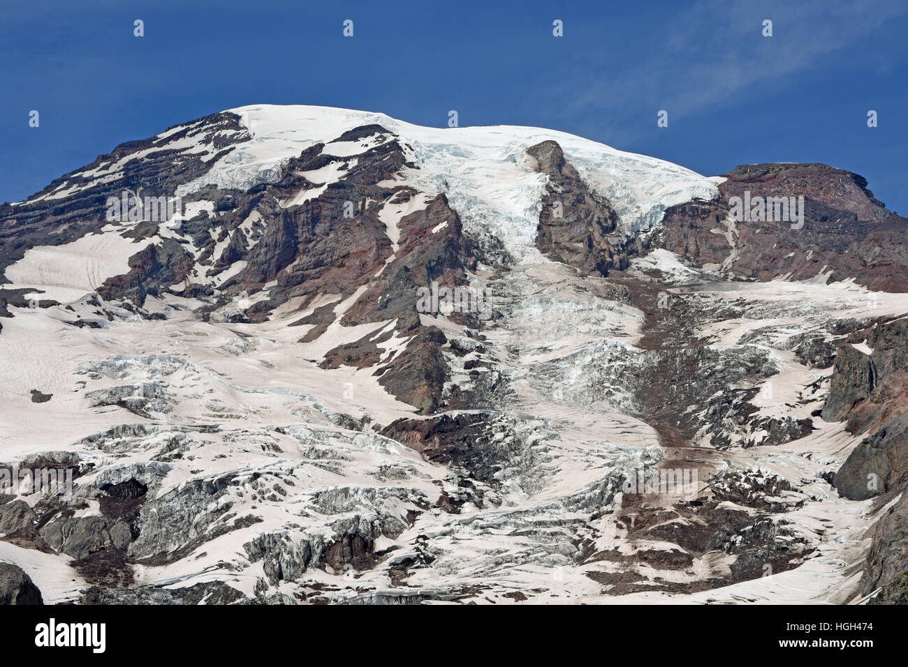 Snow-capped summit of Mount Rainier, Mount Rainier National Park, Cascade Range, Washington, Pacific Northwest, USA Stock Photo