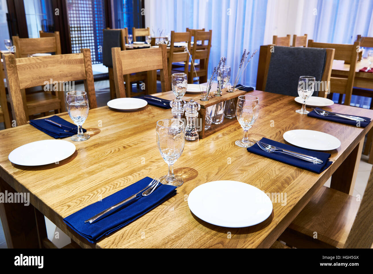 Serving dinner table in a restaurant Stock Photo Alamy