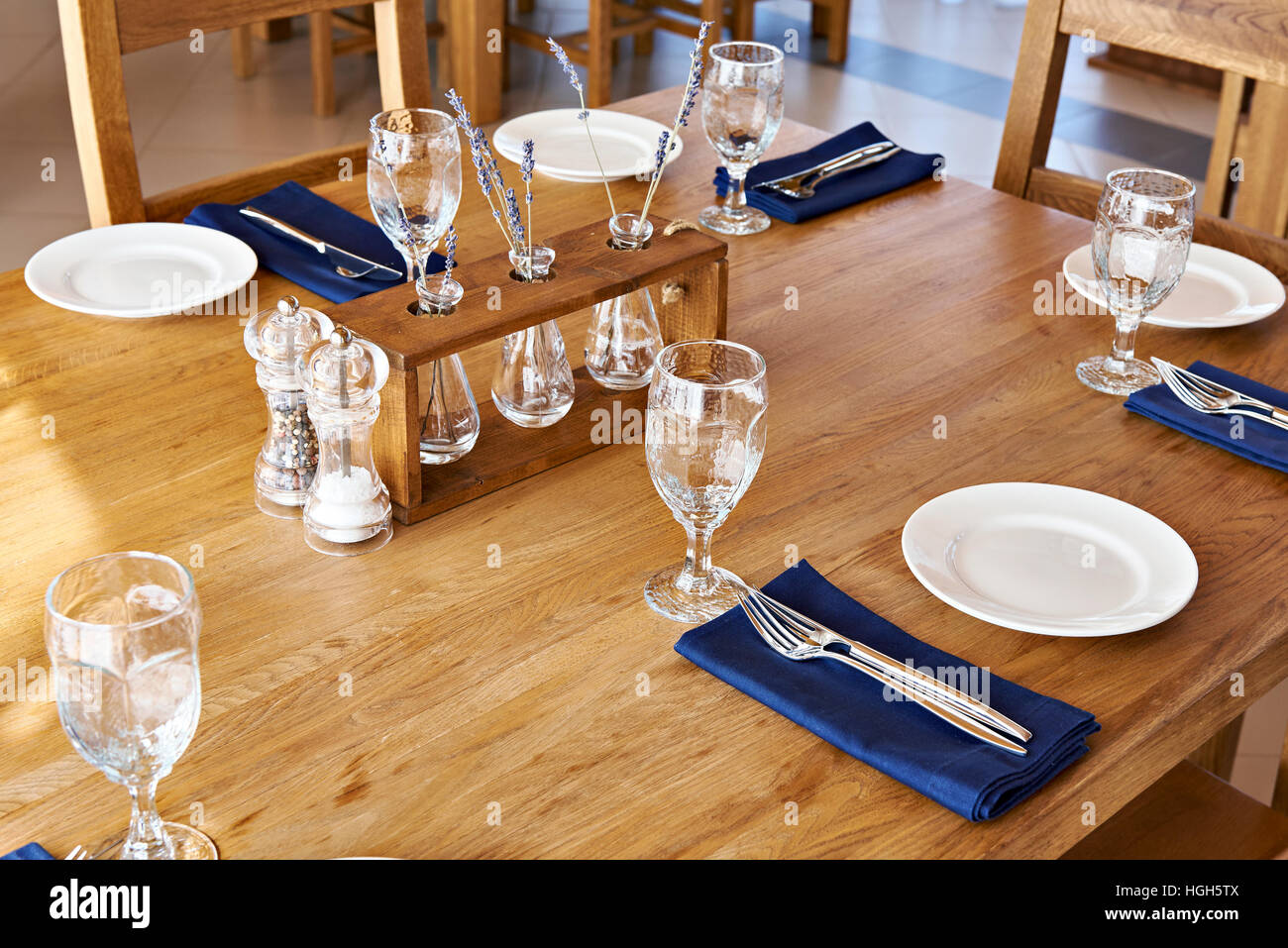 Serving dinner table in a restaurant Stock Photo Alamy