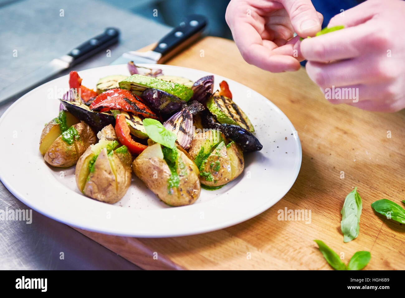 Roasted vegetables potato, eggplant, zucchini, bell peppers and onions