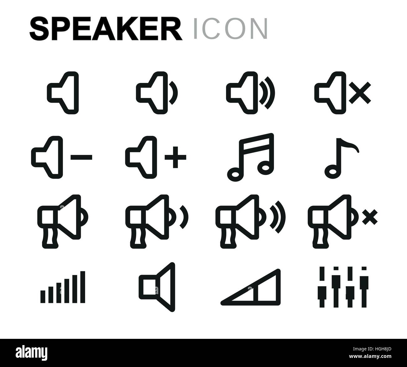 Vector line speaker icons set on white background Stock Vector Image