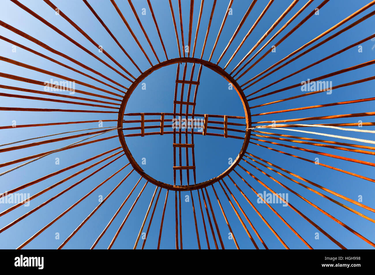 Crown of the dome of a nomadic yurt known as Shangyrak, in Kazakhstan. Stock Photo