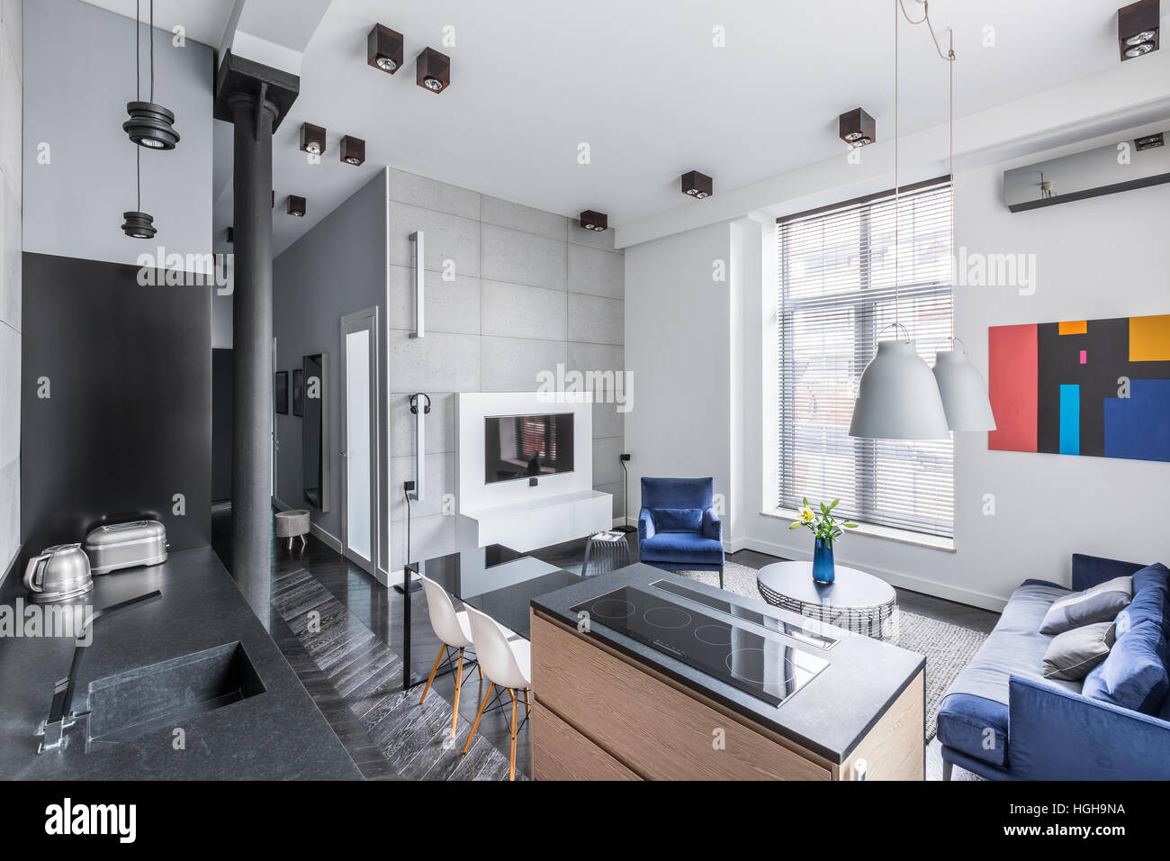 Modern home interior with open floor plan Stock Photo - Alamy