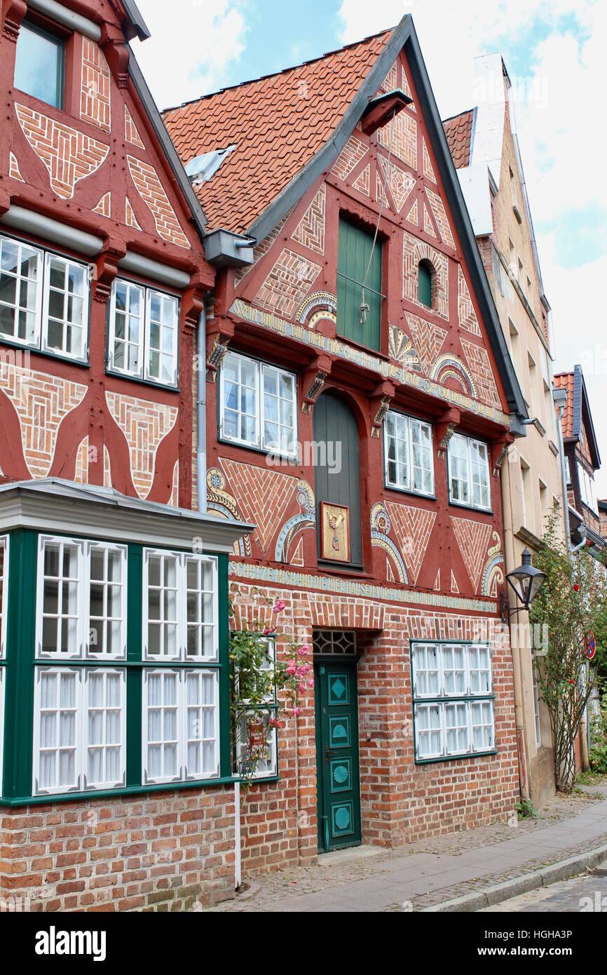 Medieval gabled houses in Lüneburg , the town has escaped air raids Stock Photo