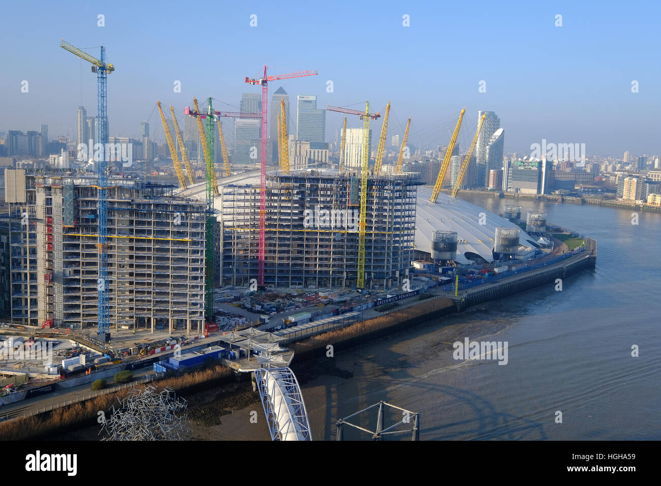London o2 and Canary Wharf aerial view Stock Photo - Alamy