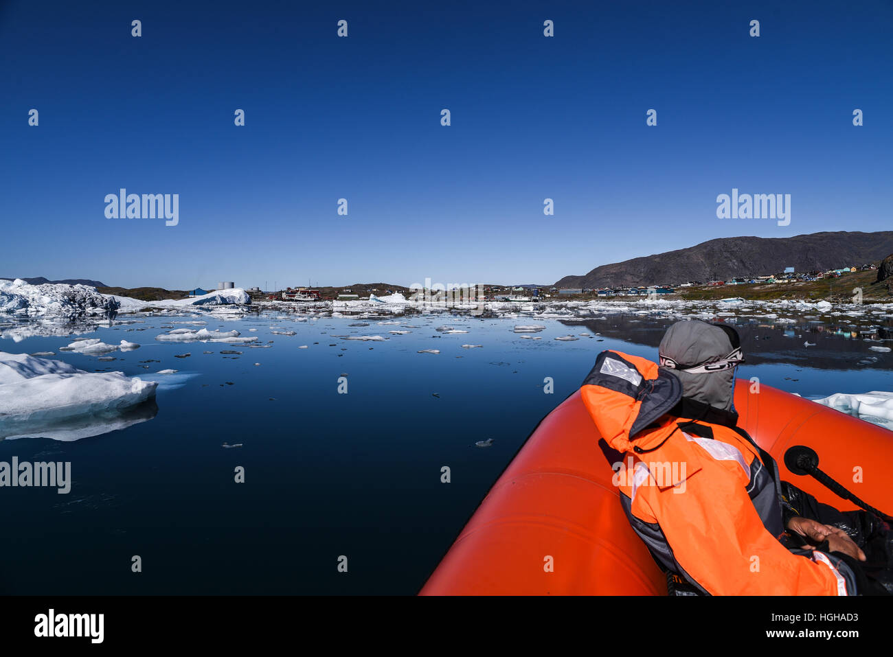 Greenland transfer boat Stock Photo