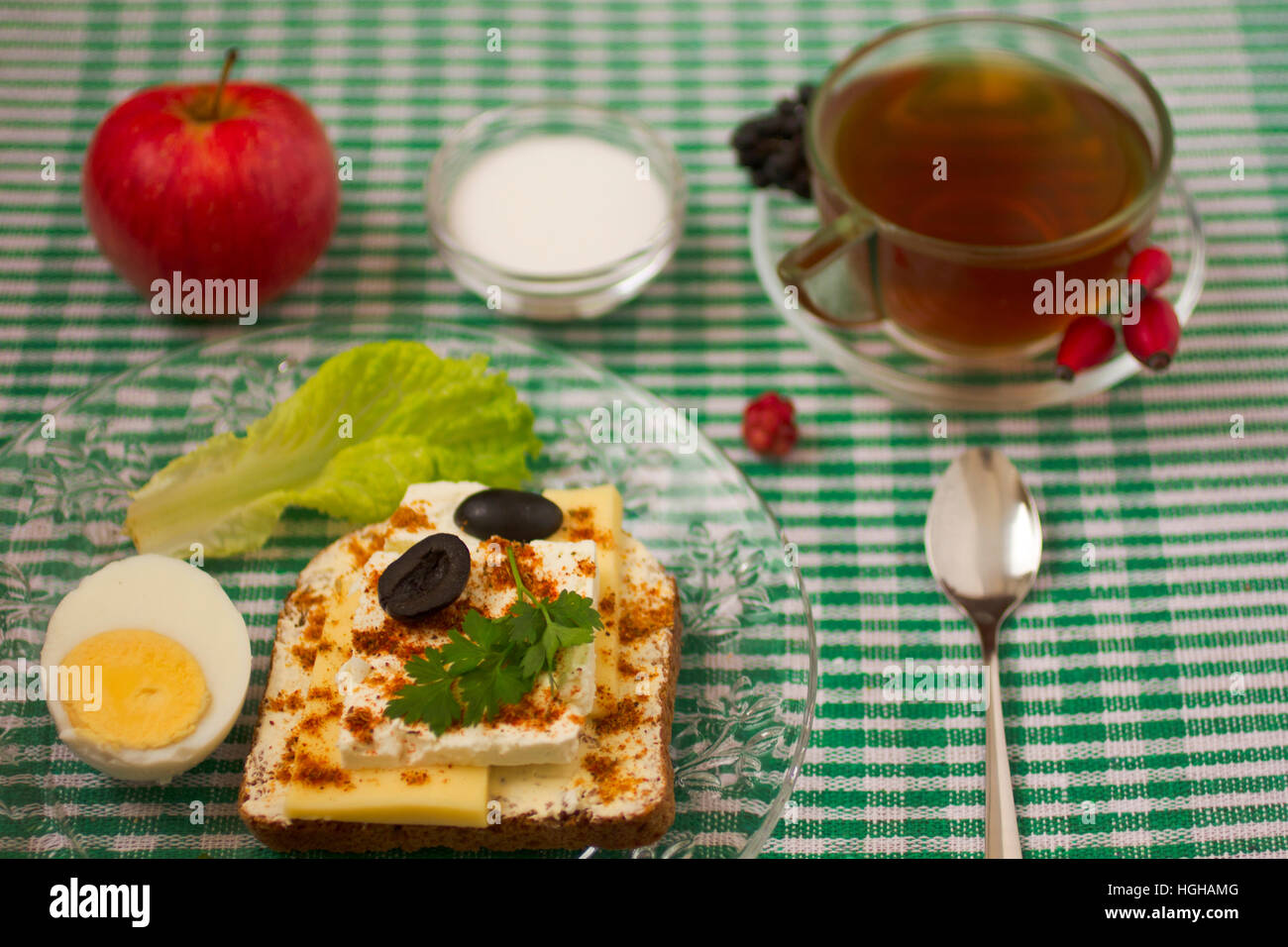 Breakfast sandwich and tea Stock Photo - Alamy