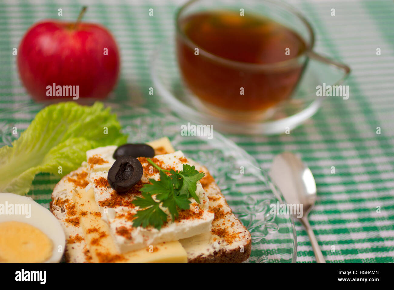 Breakfast sandwich and tea Stock Photo - Alamy