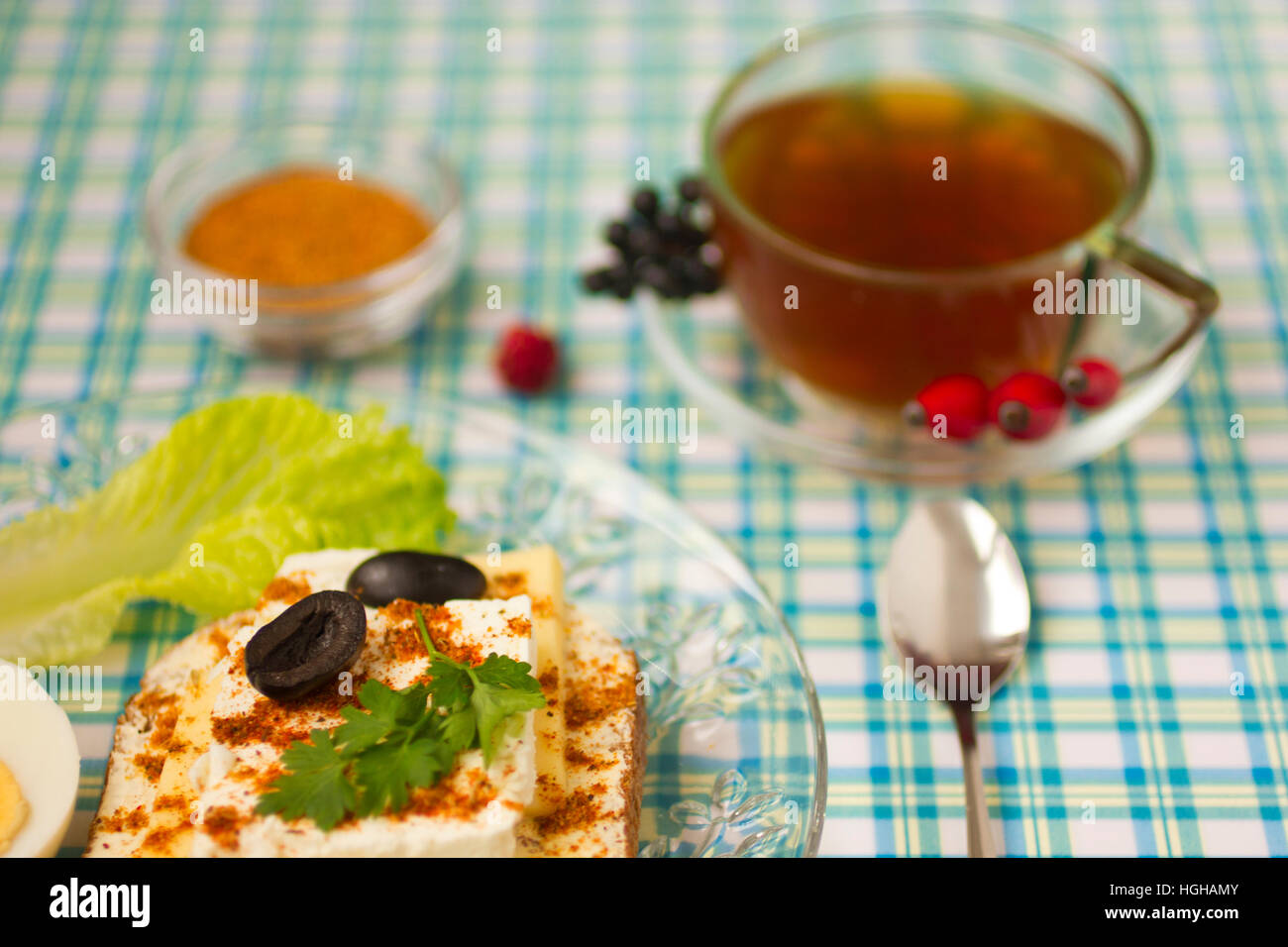 Breakfast sandwich and tea Stock Photo - Alamy