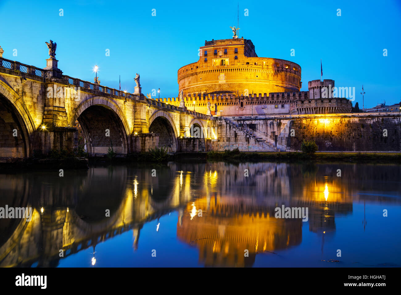 The Mausoleum of Hadrian (Castel Sant'Angelo) in Rome at night Stock Photo