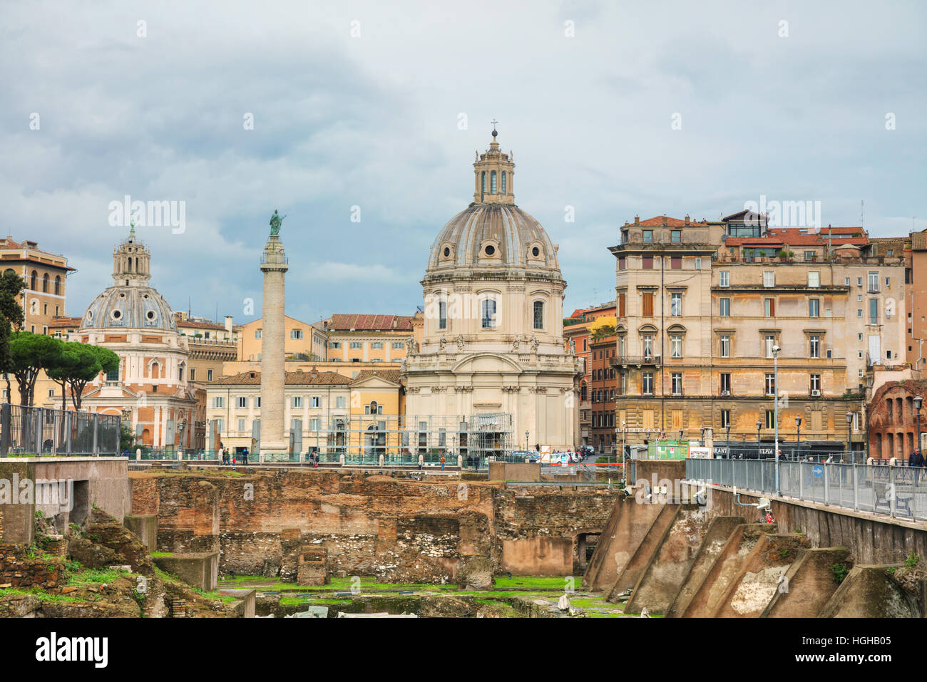 ROME - NOVEMBER 07: Santa Maria di Loreto church and Colonna Traiana with people on November 7, 2016 in Rome, Italy. Stock Photo