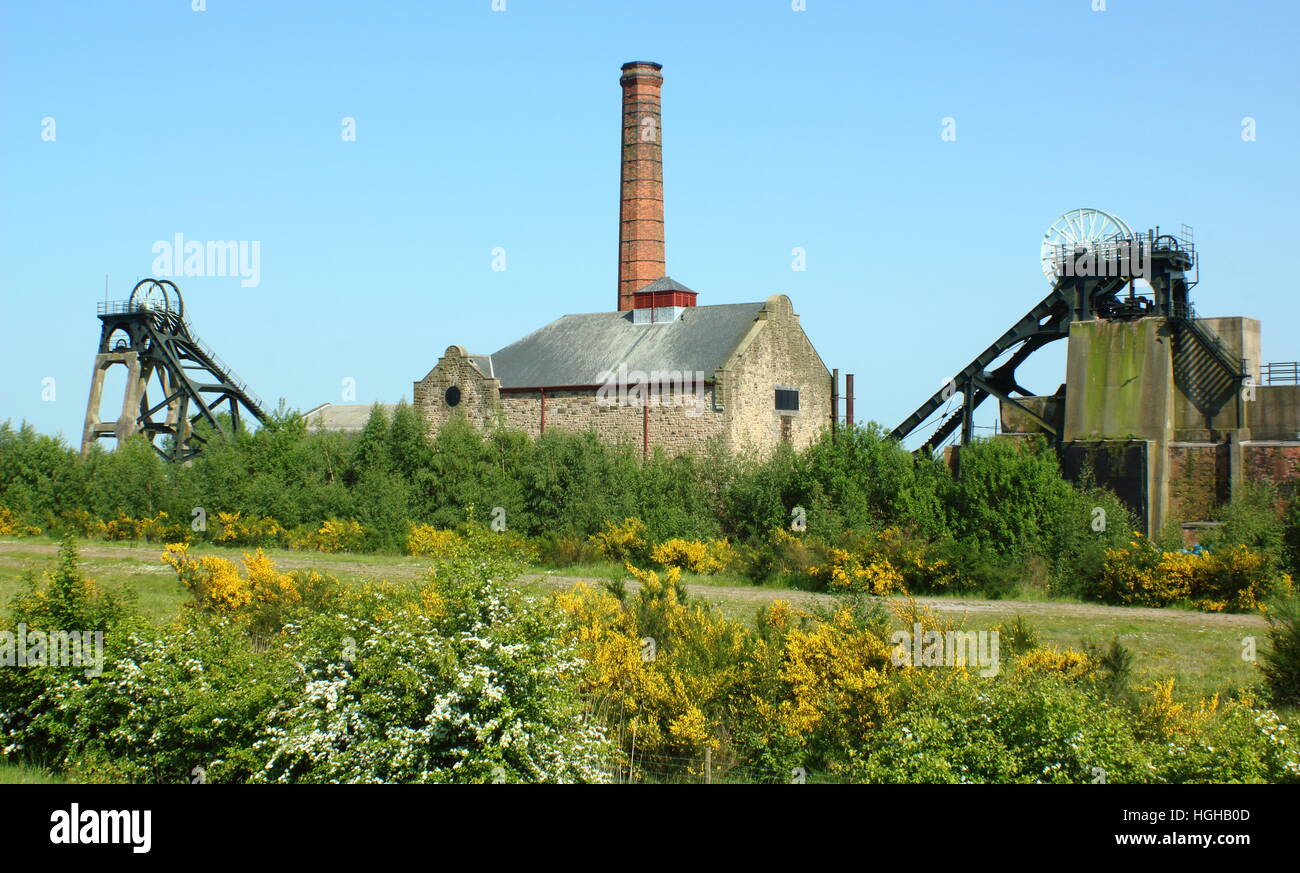 Pleasley Pit; a former coal mine on the Derbyshire-Nottinghamshire border, UK, now a heritage centre in a nature reserve Stock Photo