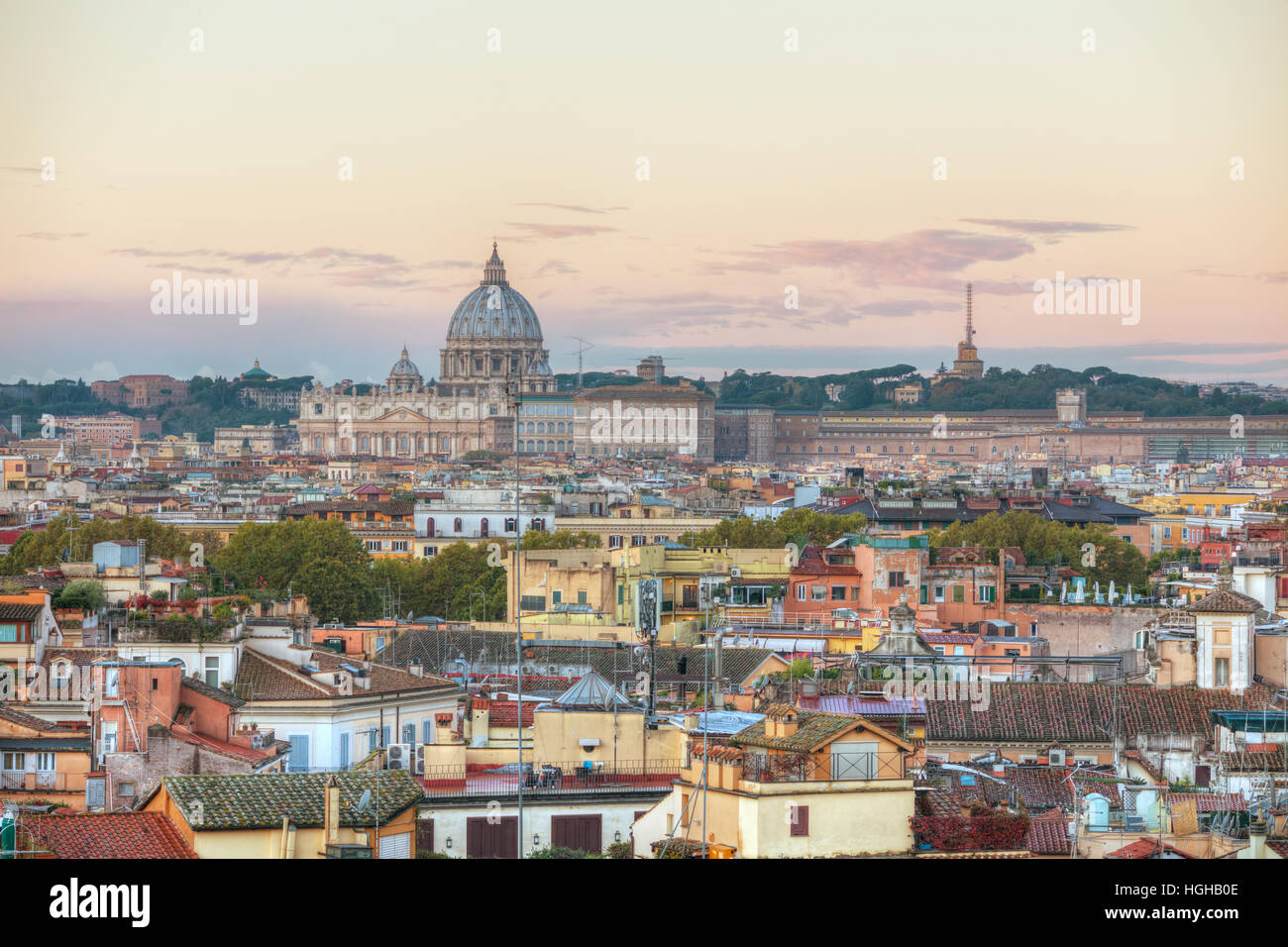 Rome aerial view with the Papal Basilica of St. Peter in the Vatican city Stock Photo