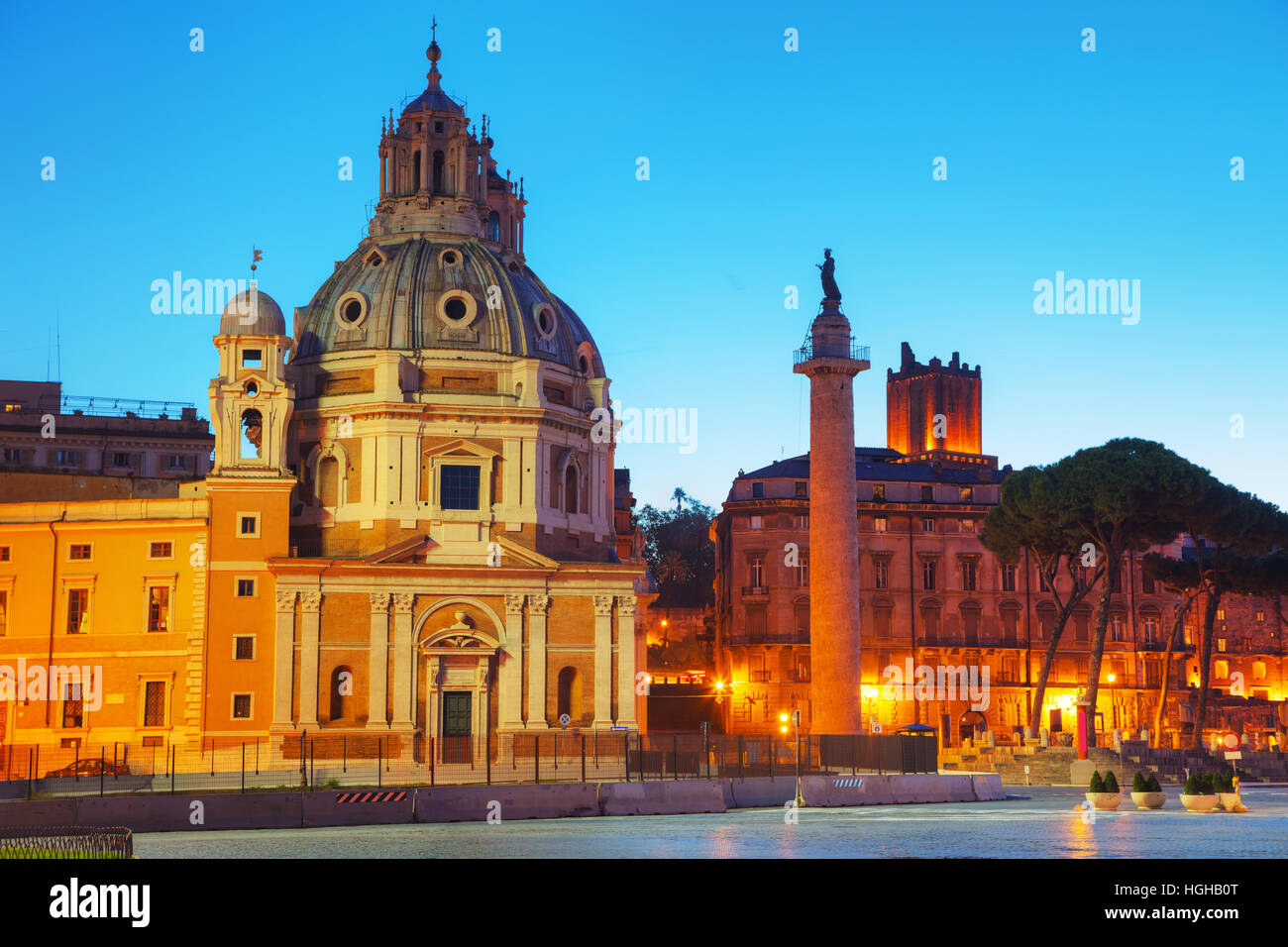 Santa Maria di Loreto church and Colonna Traiana in Rome, Italy Stock Photo