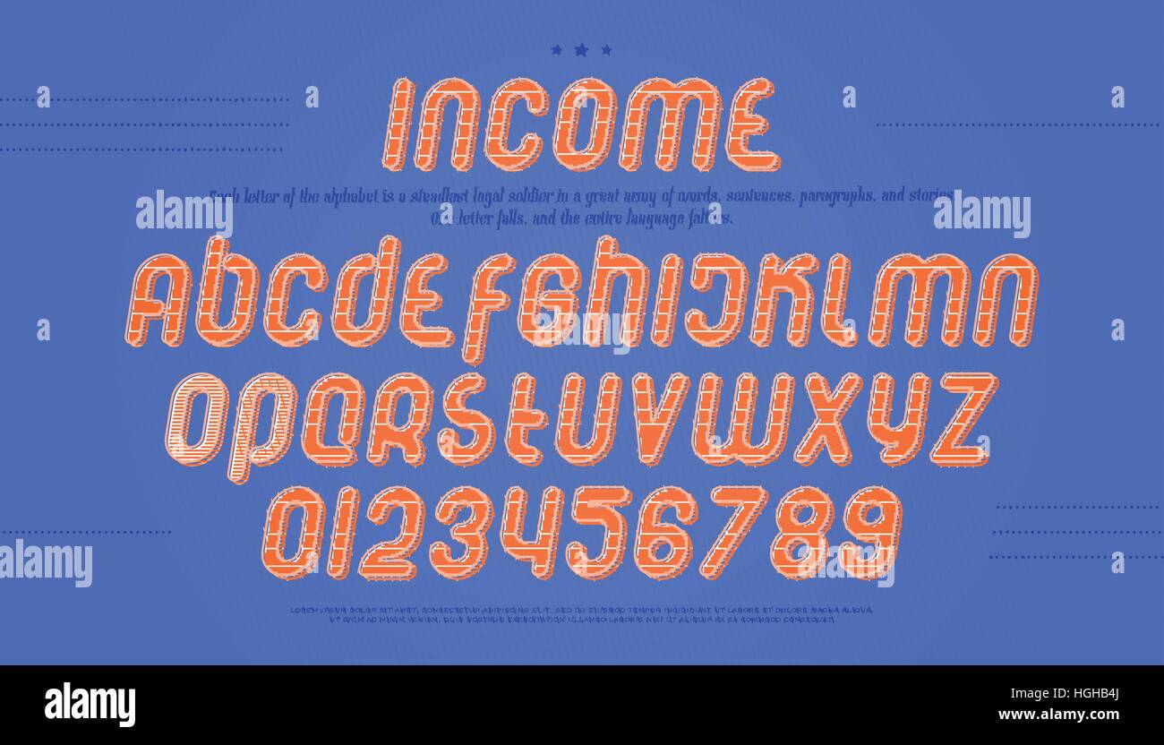 set of stylized alphabet letters and numbers over paper texture. vector