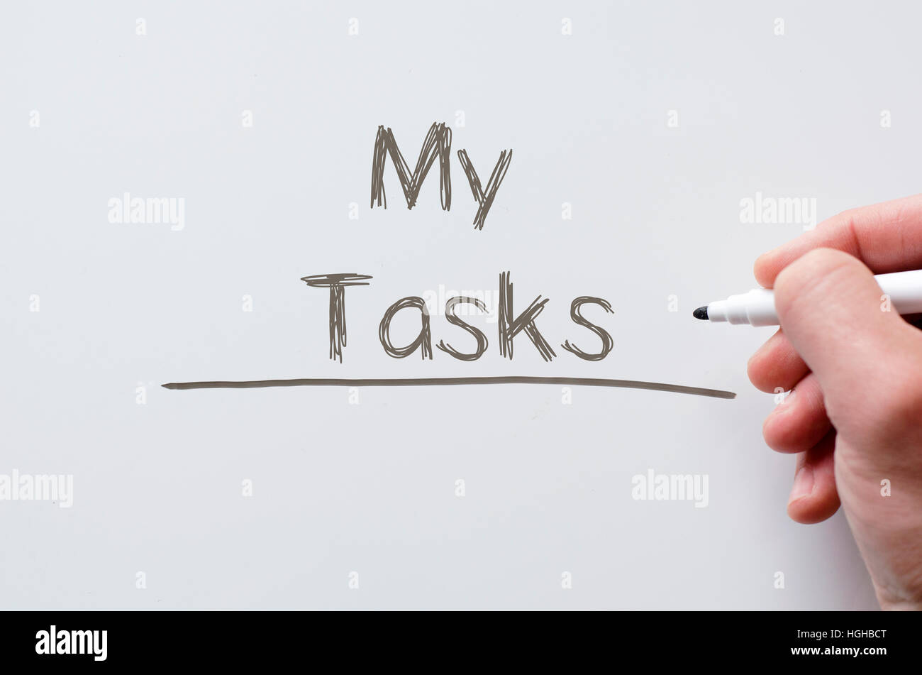 Human hand writing my tasks on whiteboard Stock Photo Alamy