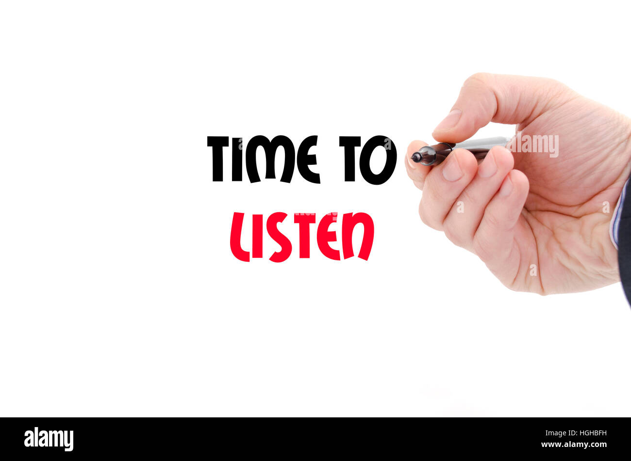 Time to listen text concept isolated over white background Stock Photo