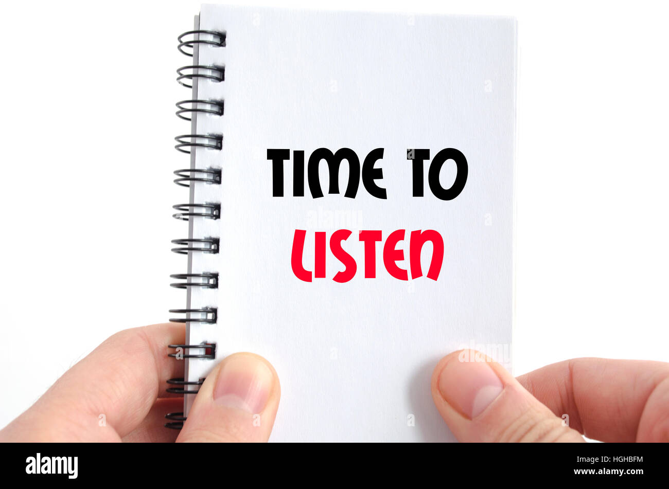 Time to listen text concept isolated over white background Stock Photo