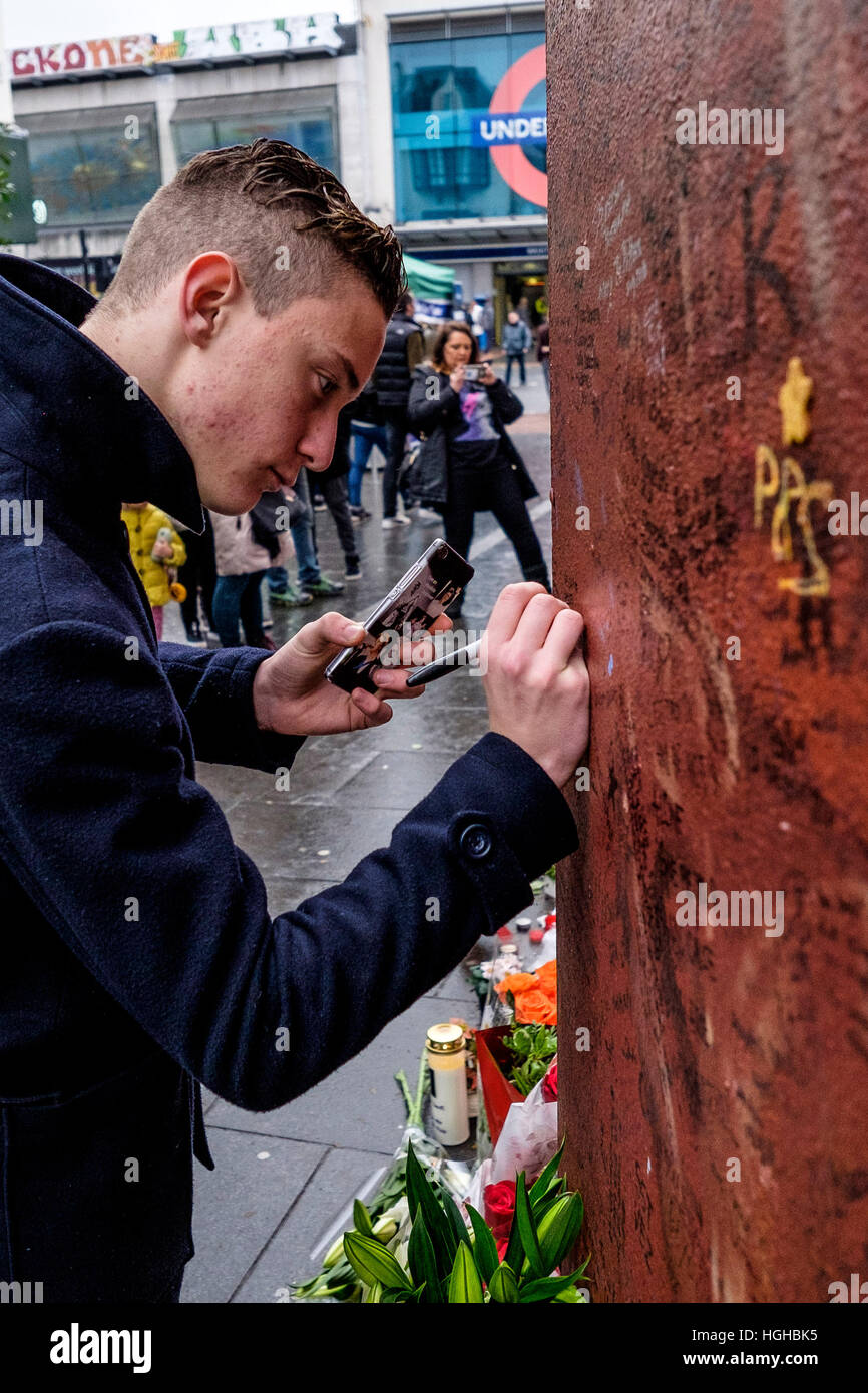 Tributes at the David Bowie Memorial Mural on what would have been his ...