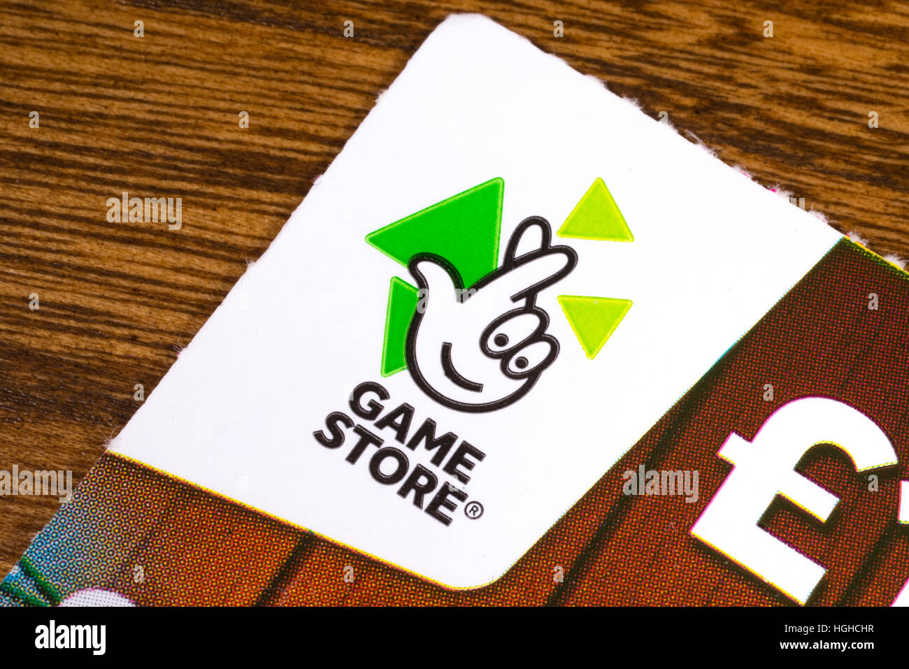 LONDON, UK - JANUARY 4TH 2017: The Game Store logo on the corner of a scratchcard, part of the National Lottery brand by Camelot Stock Photo