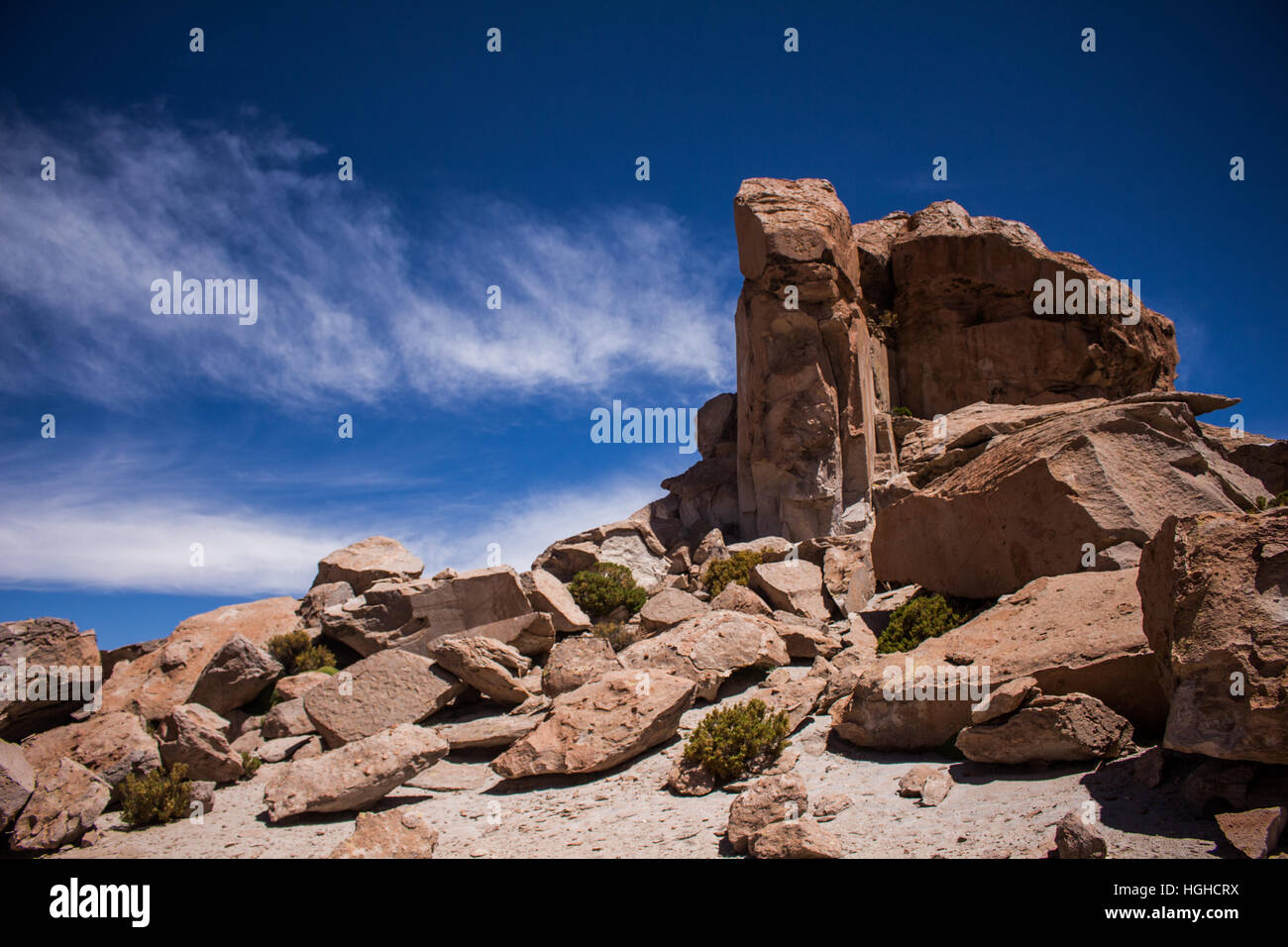 rocks in salt flat Stock Photo