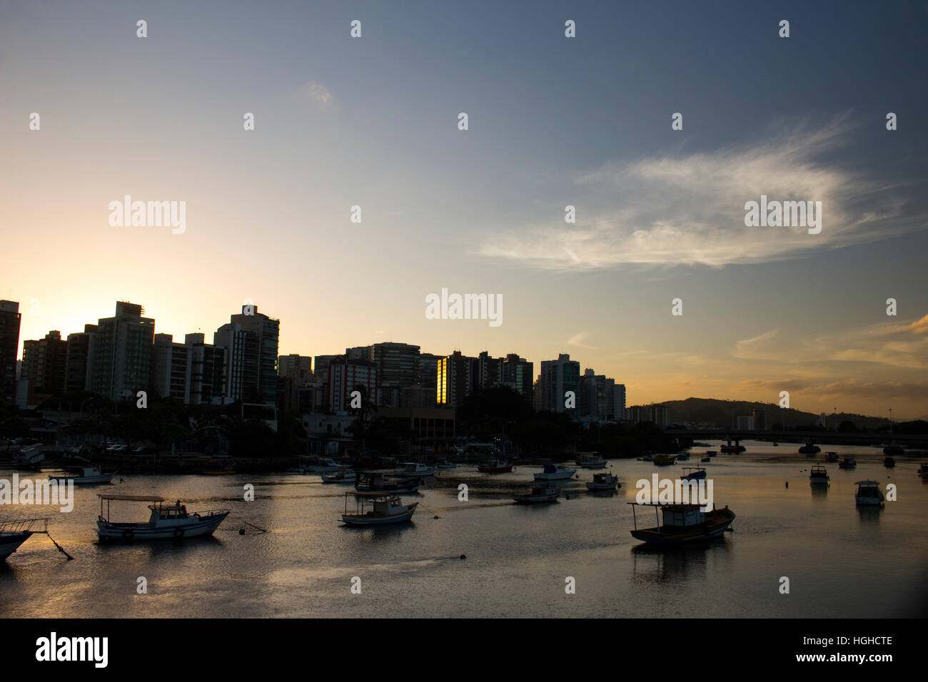 Sunset on the canal in Vitoria city (Brazil) Stock Photo