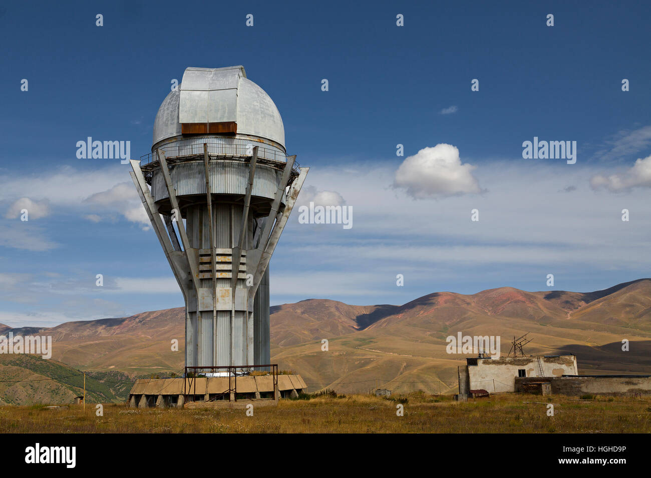 Abandoned observatory in Assy Plateau in Kazakhstan. Stock Photo