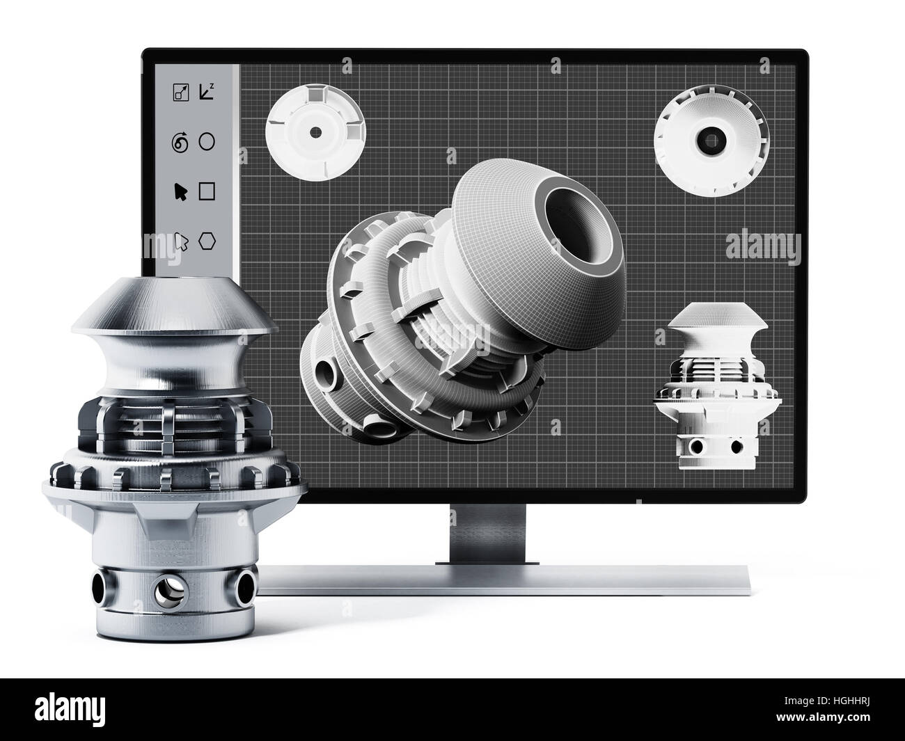 3D product design software and manufactured product. 3D illustration. Stock Photo