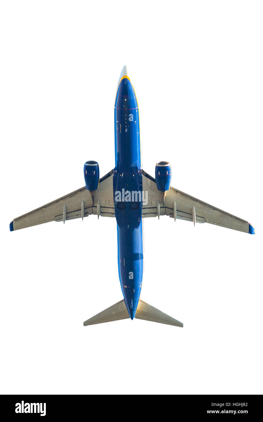 blue airplane below Stock Photo