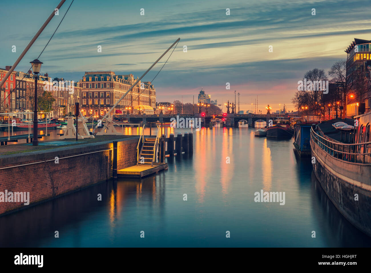 Amstel River and surroundings in Amsterdam Netherlands Stock Photo