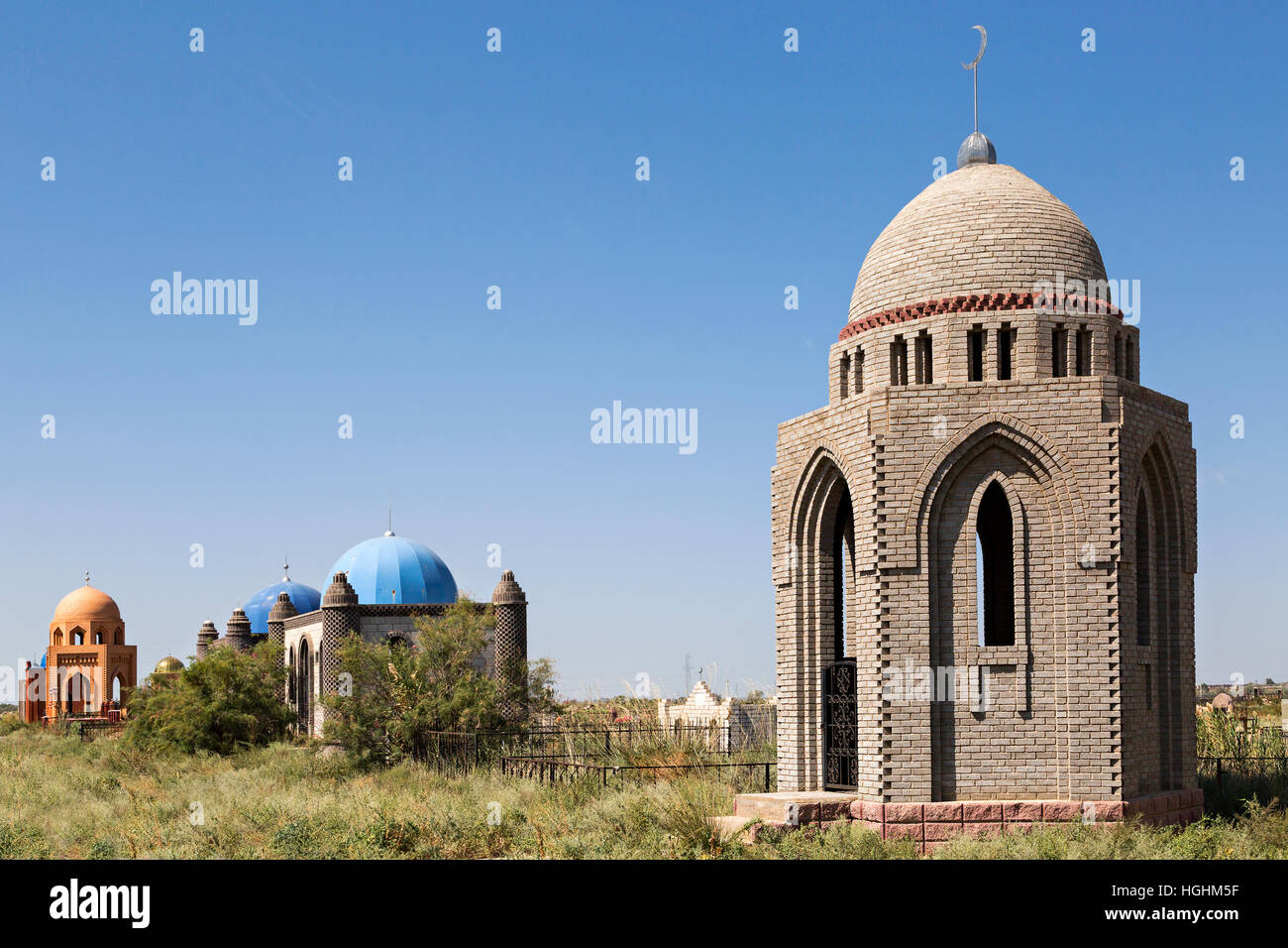 Asian Muslim cemetery near Almaty, Kazakhstan. Stock Photo
