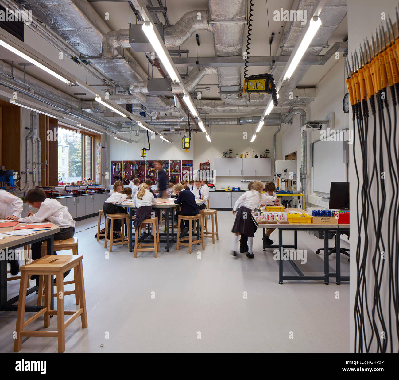 Design technolgy workshop with students during class. Highgate Shool, London, United Kingdom. Architect: Architype Limited, 2016. Stock Photo