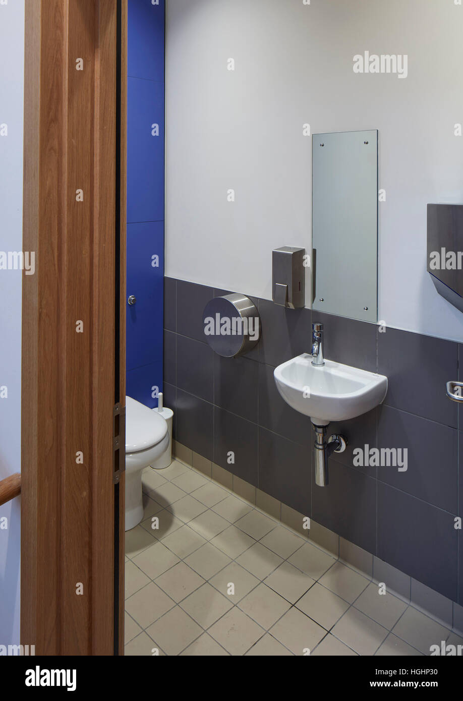 View into toilet. Highgate Shool, London, United Kingdom. Architect: Architype Limited, 2016. Stock Photo