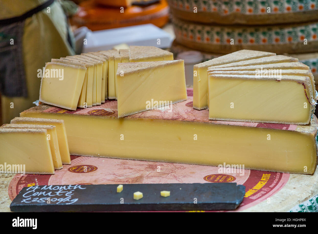 Hard cheeses in a London market Stock Photo Alamy