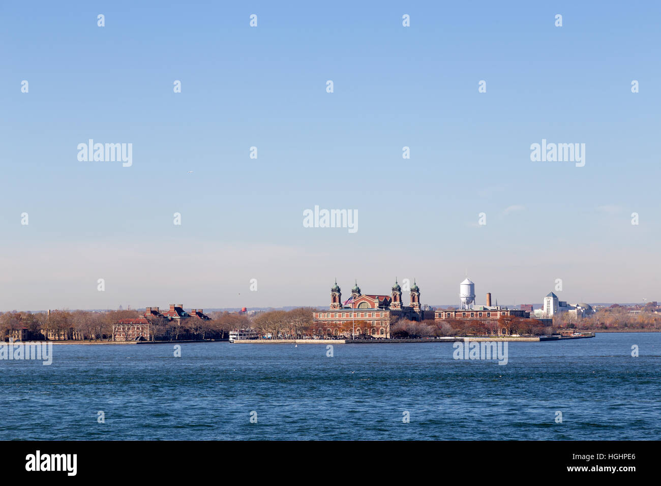 New York, United States of America - November 18, 2016: View of historical Ellis Island in New York harbor Stock Photo