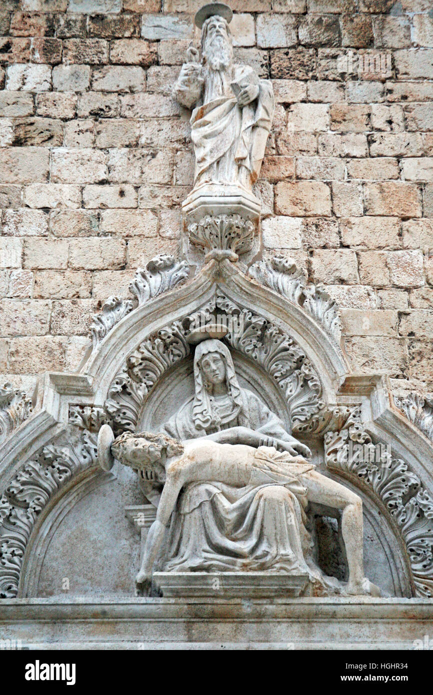 Pieta,sad Madonna,church portal in Dubrovnik,Croatia,Europe,1 Stock Photo