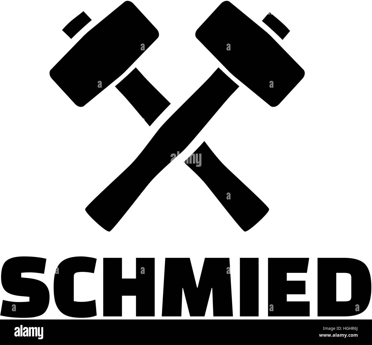 Blacksmith german word with crossed hammer Stock Photo Alamy