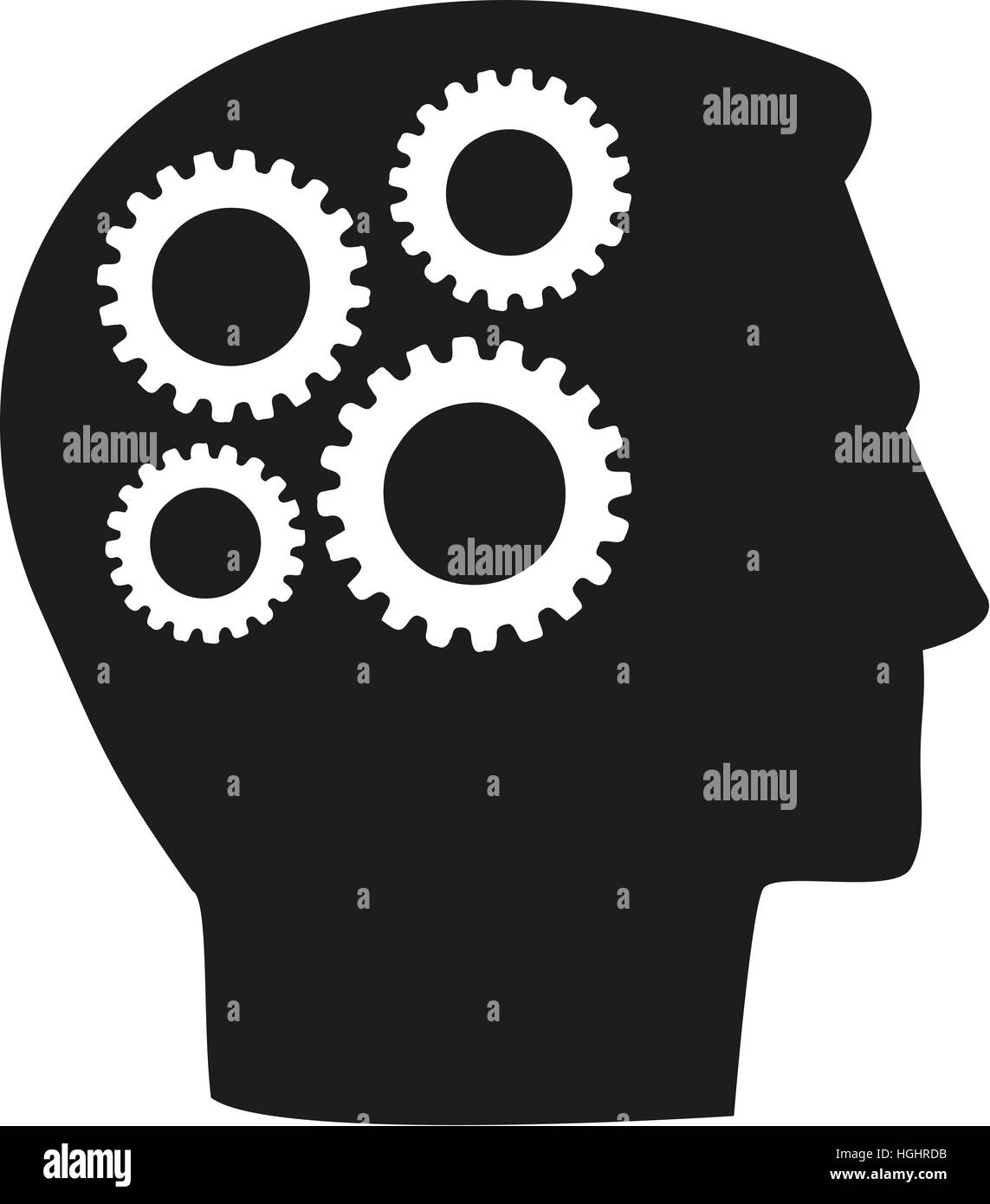 Head with gear wheels in brain Stock Photo