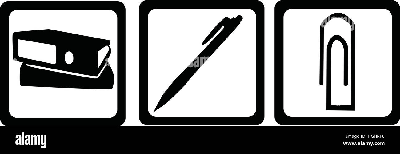 Office tools file, biro, paper clip Stock Photo Alamy