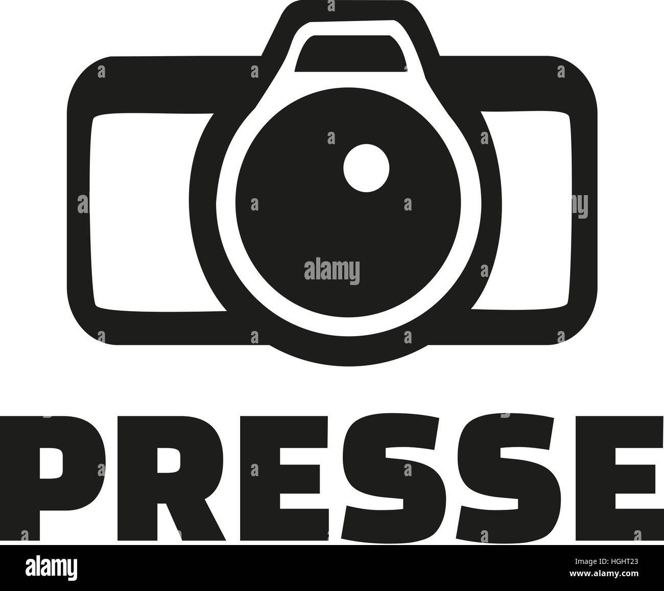 Press with camera icon - german Stock Photo