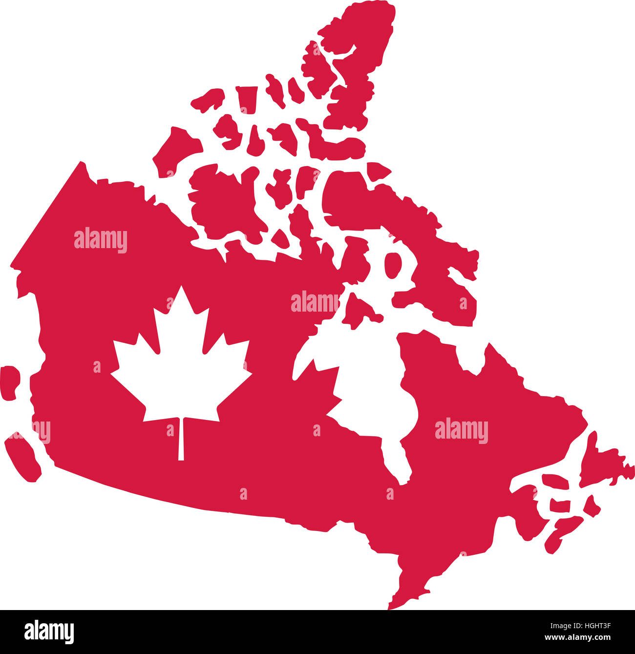 Canada Map With White Maple Leaf Stock Photo Alamy